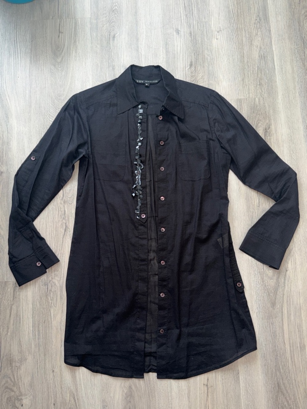 Black Button-Front Shirt with Sequin Accent